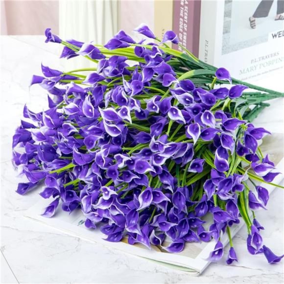 20 Bundles Artificial Flowers for Outdoors Fake Calla Lily Flowers, Purple - Picture 7 of 7